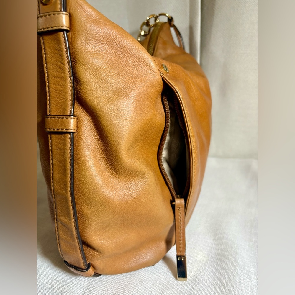 Michael Kors Bedford Large Leather Shoulder Bag Tan Luggage Brown Hobo - Picture 8 of 15